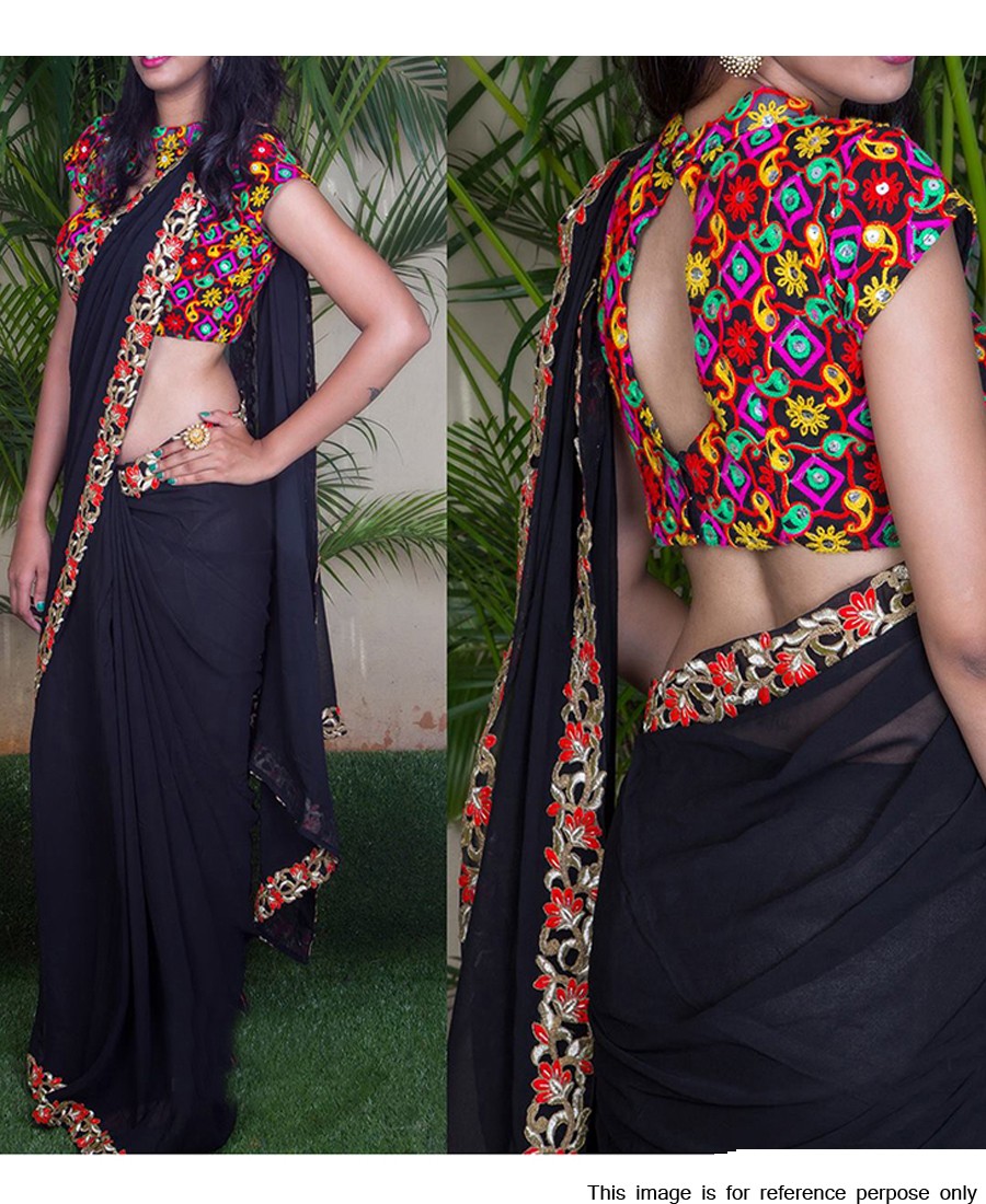RE - Glamour Black Color Georgette Saree with Fancy Un-stitched Blouse