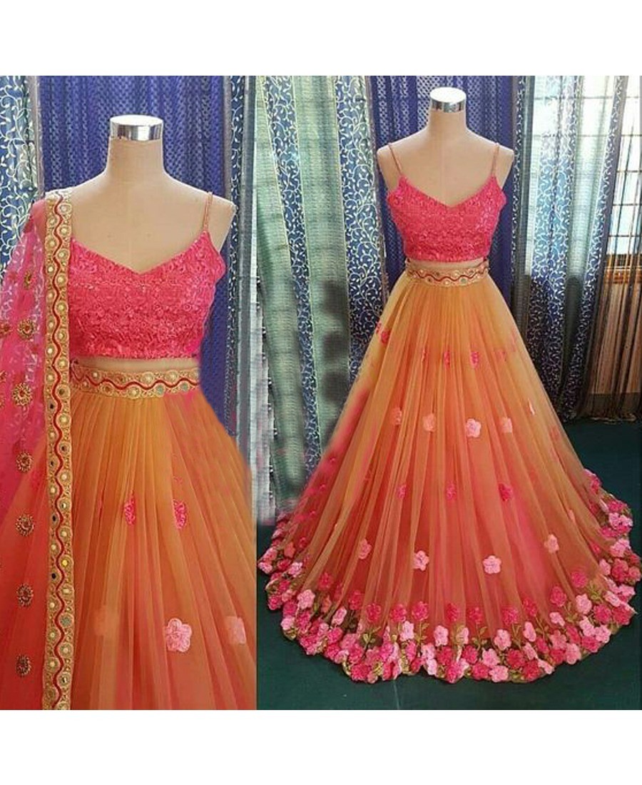 RE - Floral embroidered net multi color lehenga 