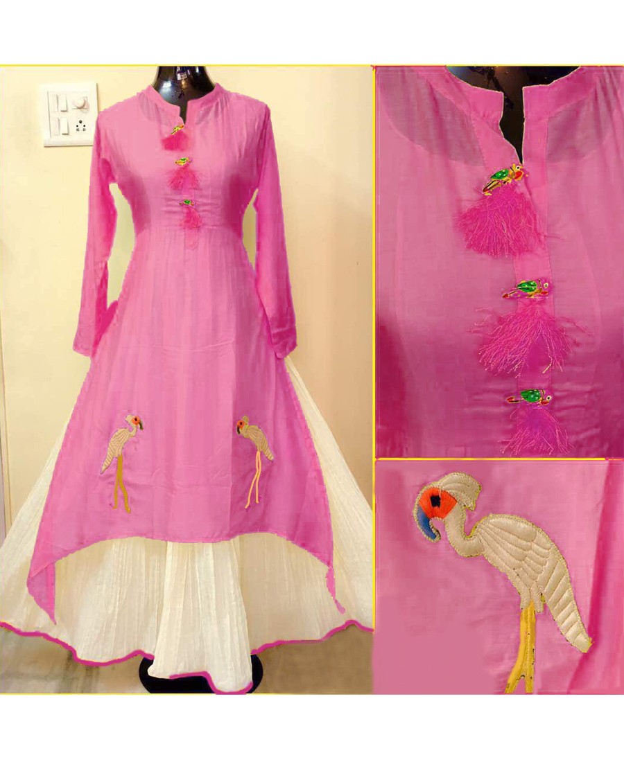 RE - Beautiful Pink Chanderi Cotton Designer Kurti