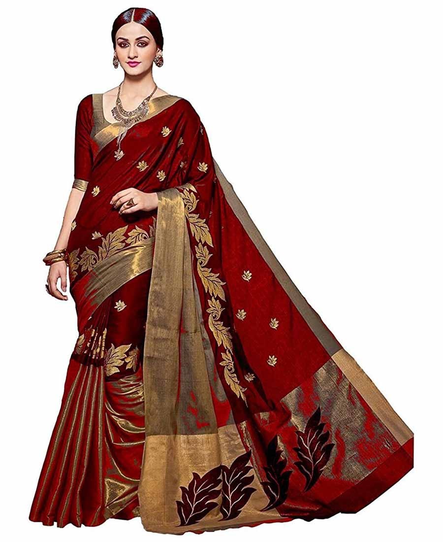 GS - Stylish Cotton Embroidery Maroon saree with blouse