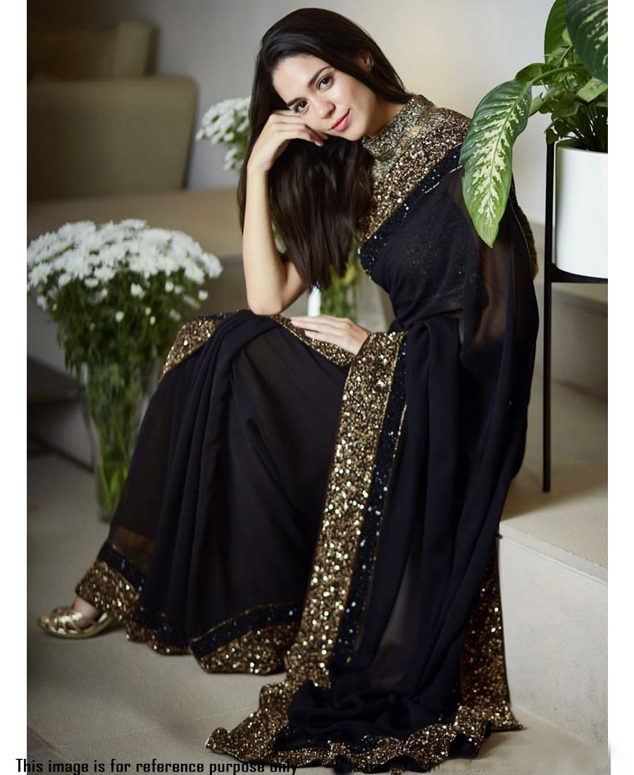 RE - Partywear black georgette sequence embroidery border saree 