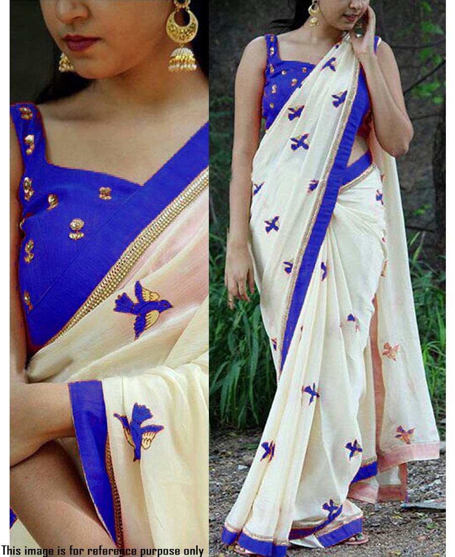 RE - Captivating blue georgette embroidery saree