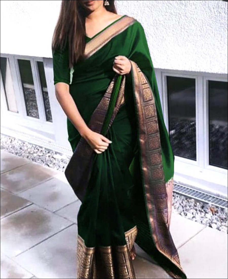 Green Woven Traditional Banarasi Silk Saree – zarikaariindia.com