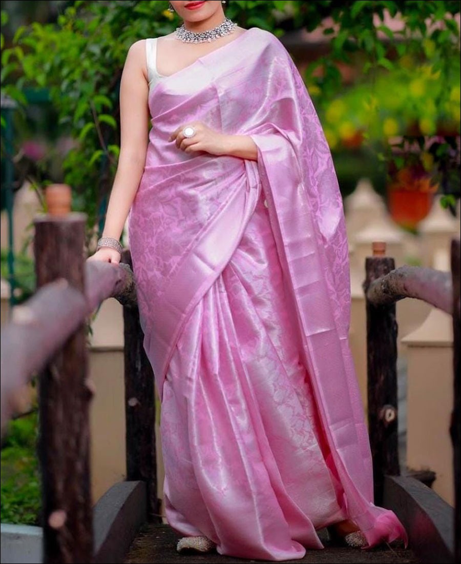 CM - Baby Pink Colour Lichi Silk Saree