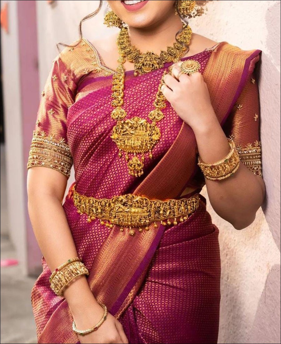 Banarasi Silk Rich Pallu Purple Colour Saree for Wedding & Party wear With  Blouse.
