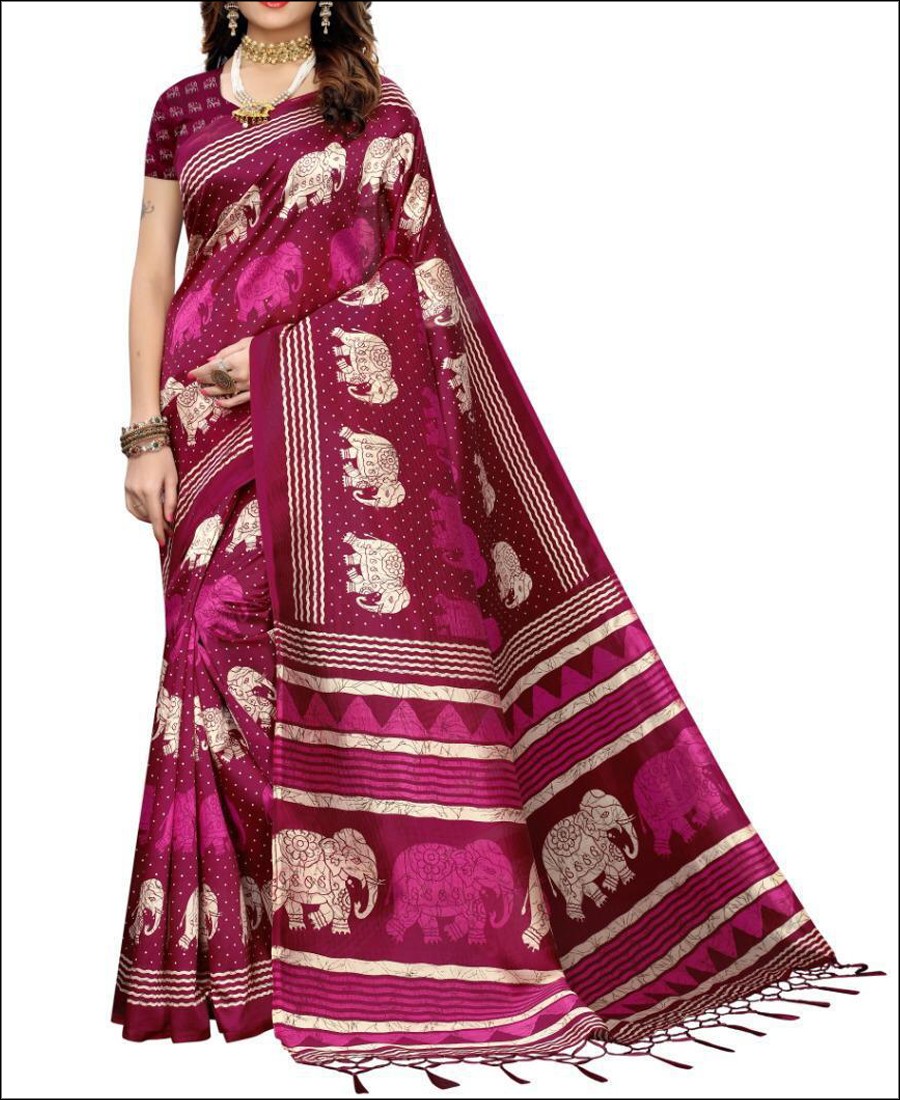 RE - Elephant print mysure silk pink tassel work saree
