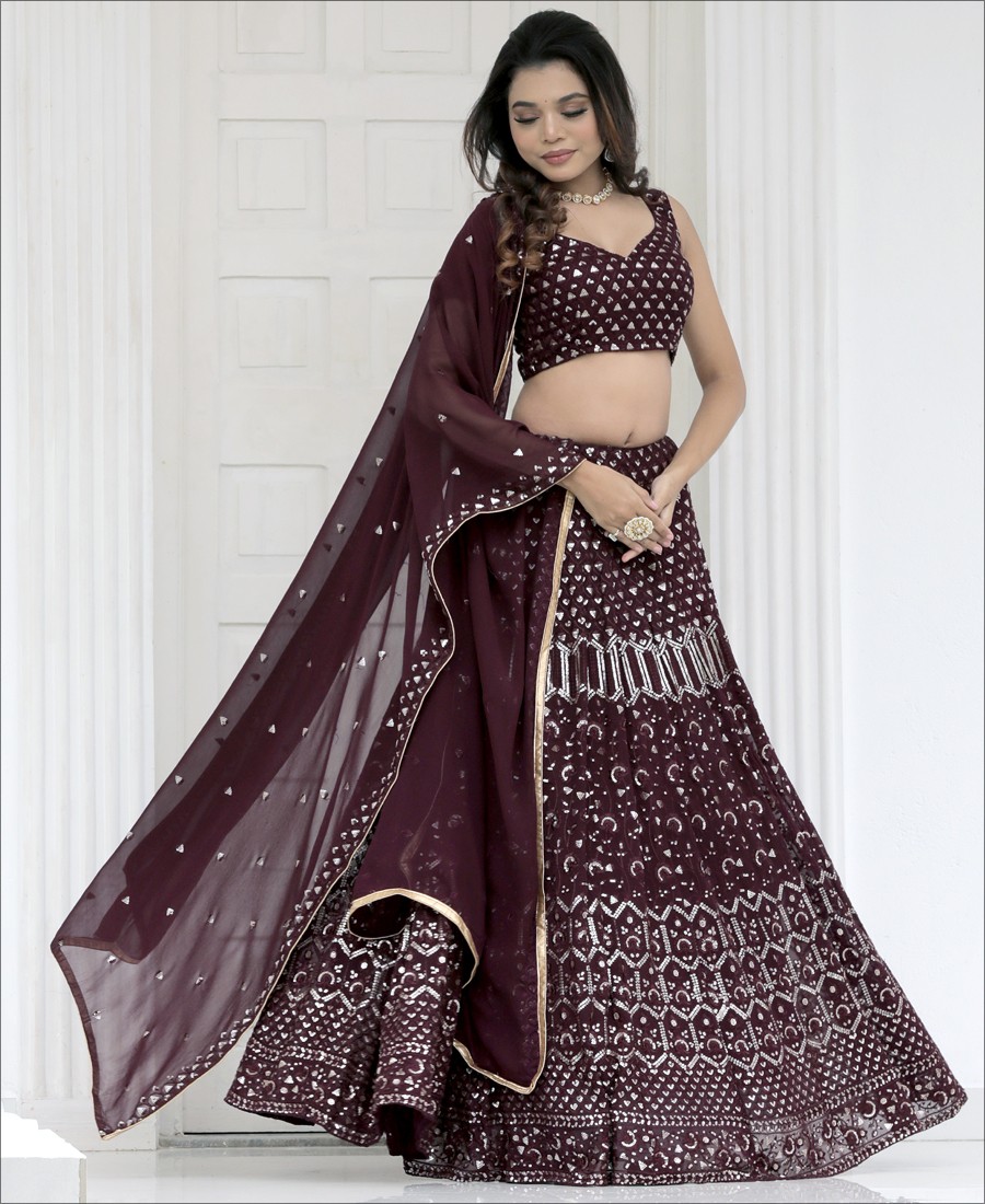 Party Wear Designer Brown Color Sequence Work  Lehenga choli