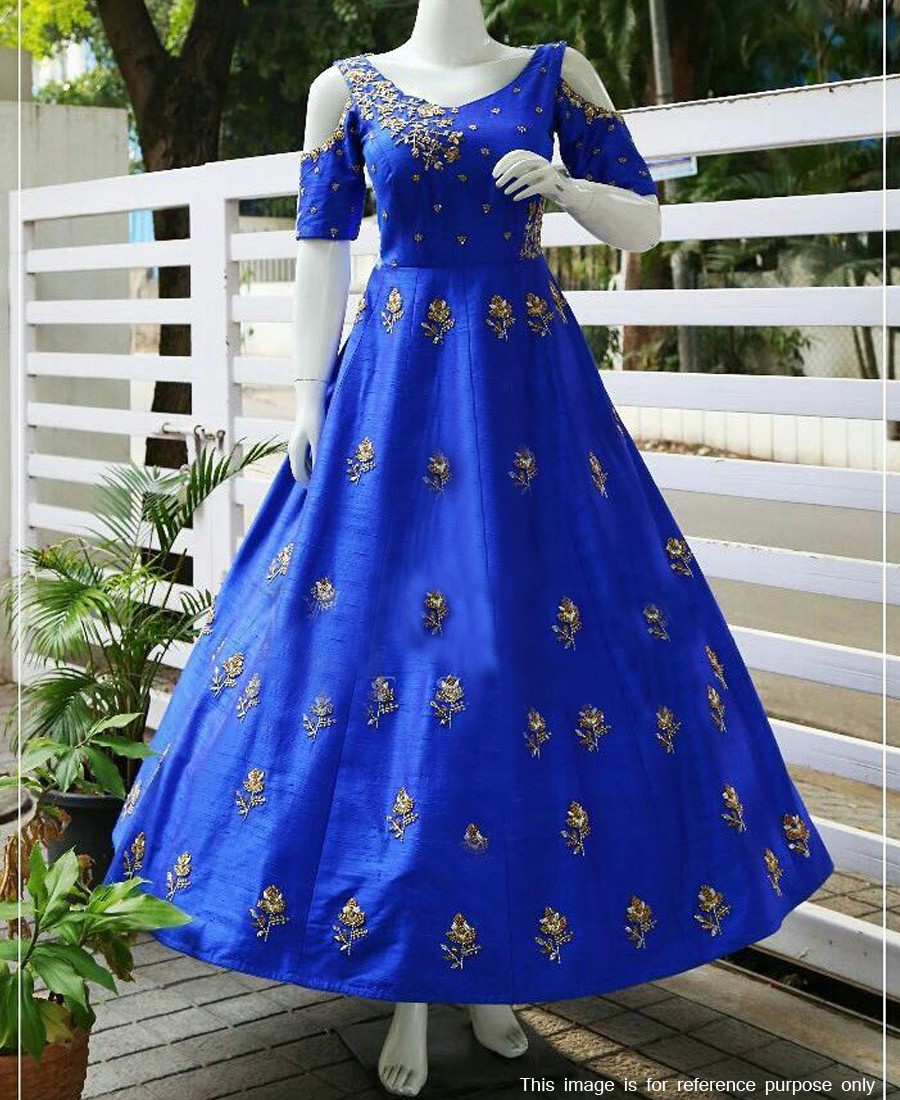 RE - Heavenly Blue Taffeta Silk Fancy Hand work Gown
