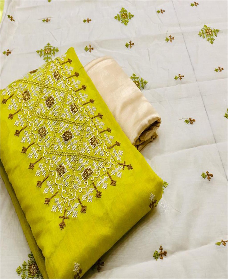 RE - Yellow Colored Embroidery Work Dress Material