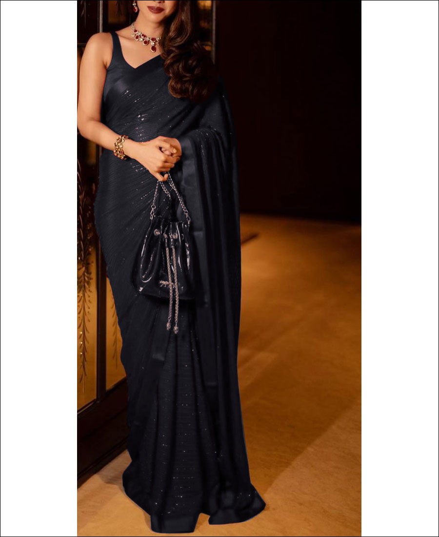 Black Georgette Sequins Designer Saree - Salwari --sgquangbinhtourist.com.vn