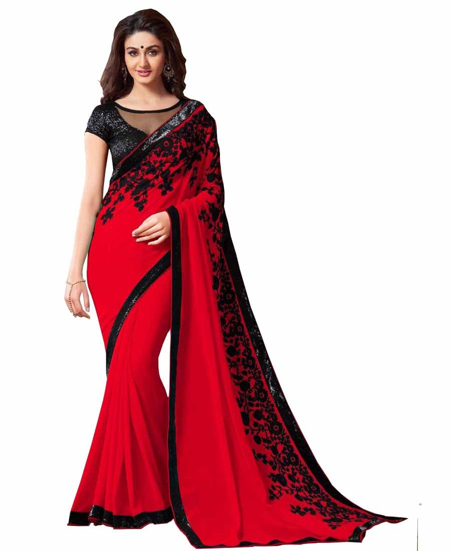 GS - Awesome Red Embroidery Georgette saree with blouse