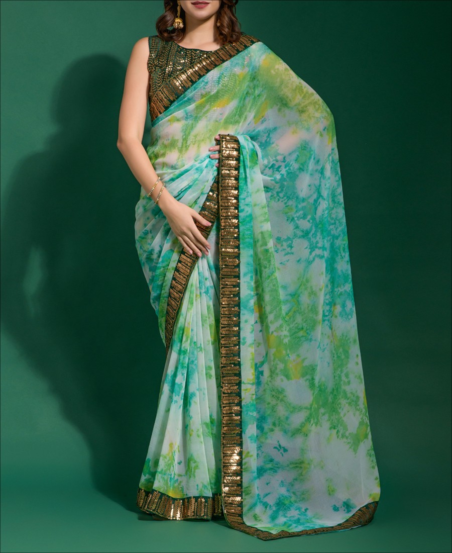Buy Navy & Multi Colour Navina Printed Saree With Stitched Blouse Online -  RI.Ritu Kumar India Store View