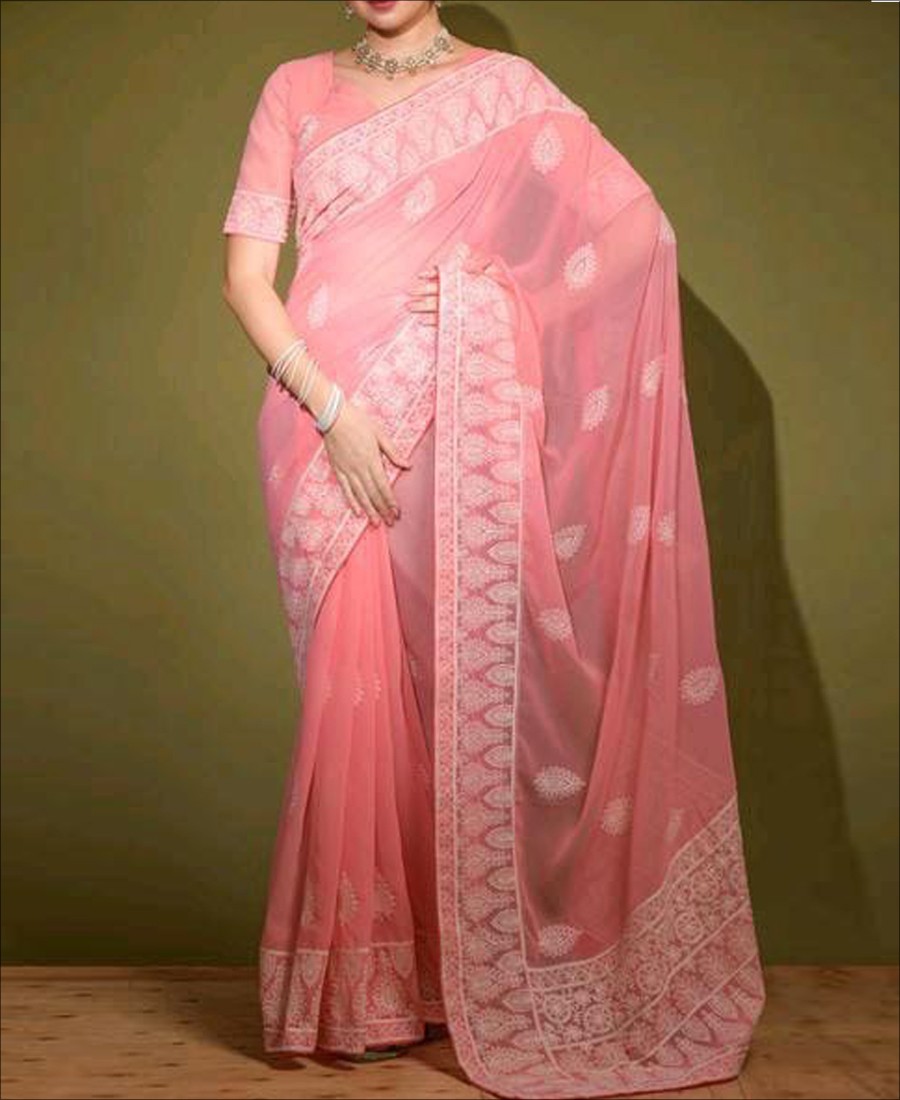 Baby Pink Color Georgette Sequence Work Saree