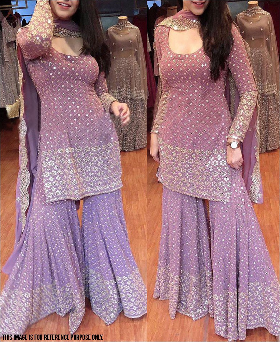 RE - Lavender Colored Faux Georgette Semi-Stiched Salwar Suit