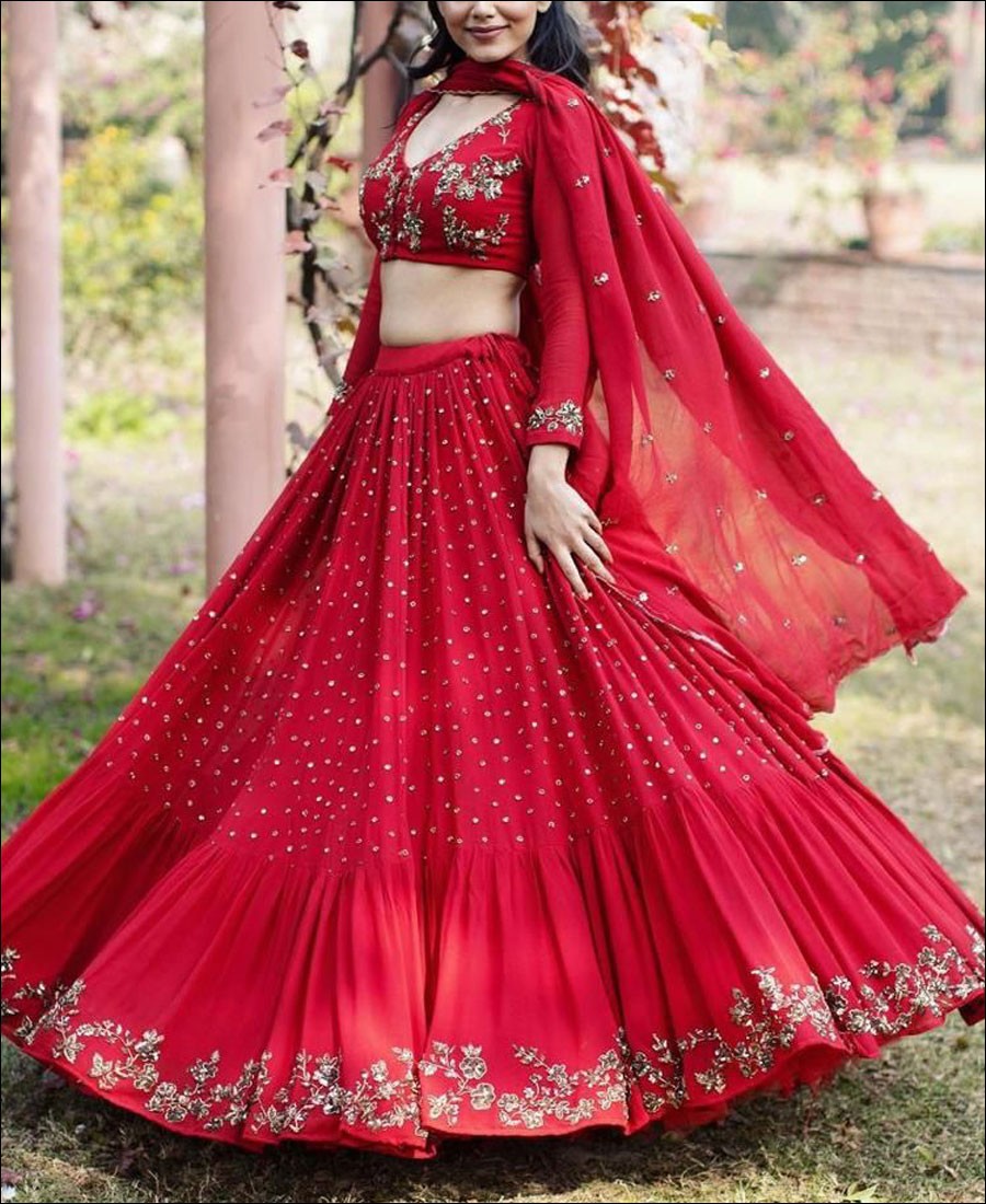 RE - Rani Pink Coloured Sequence Embroidery Work Party Wear Lehenga Choli -  Indian