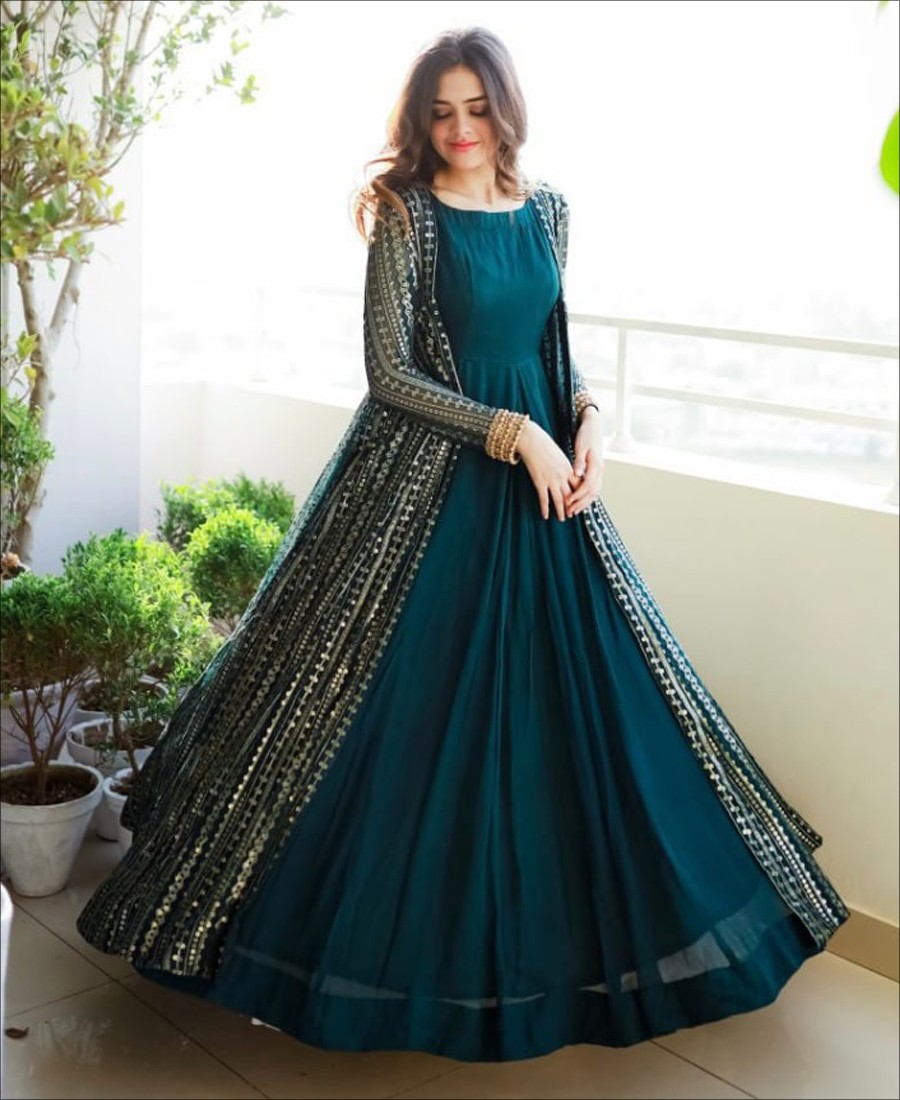Party Wear Rama Color Sequence embroidery work Gown