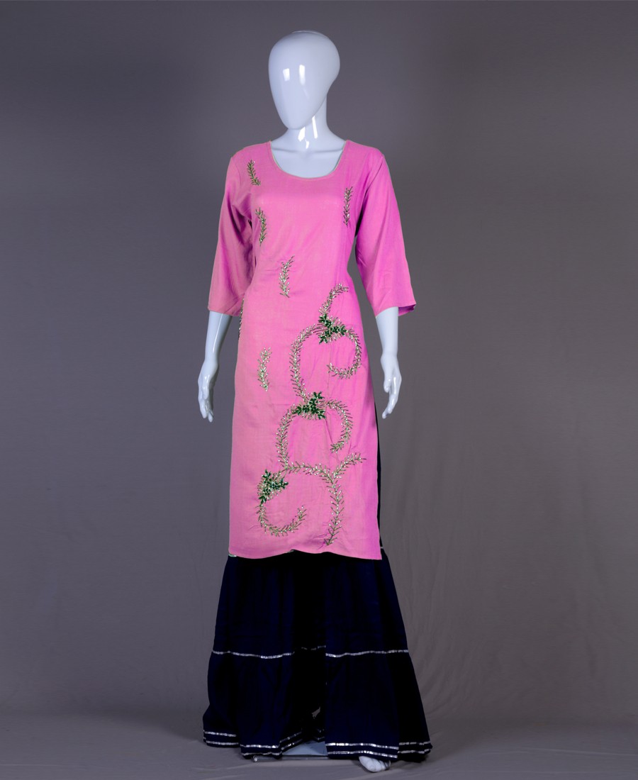 Pink cotton kurta with pant style bottom  G3WPS00109  G3fashioncom
