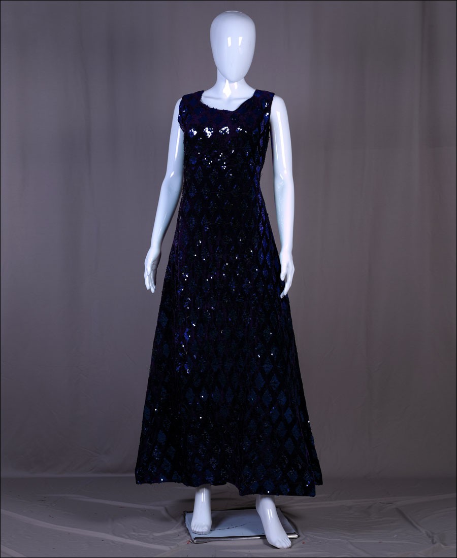 Blue Velvet Sequence Embroidered Work Gown