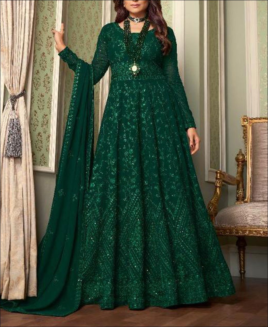 RF - Green color Georgette Gown Dress. - New In - Indian