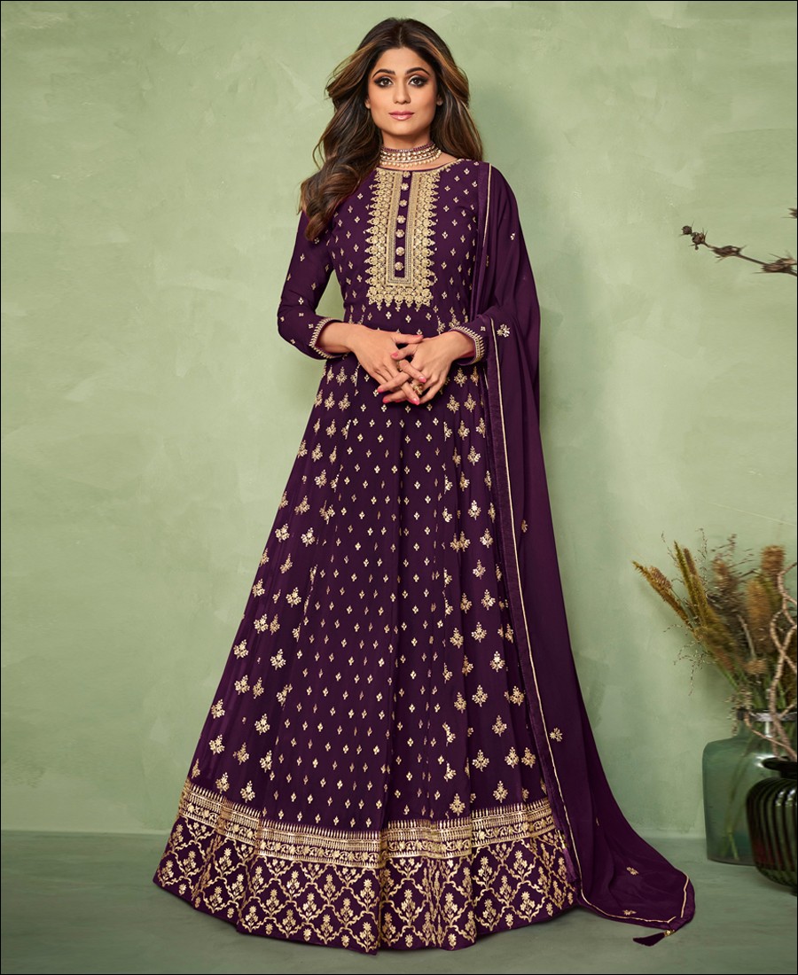 RF - Purple Georgette Embroidered Anarkali Salwar Suit