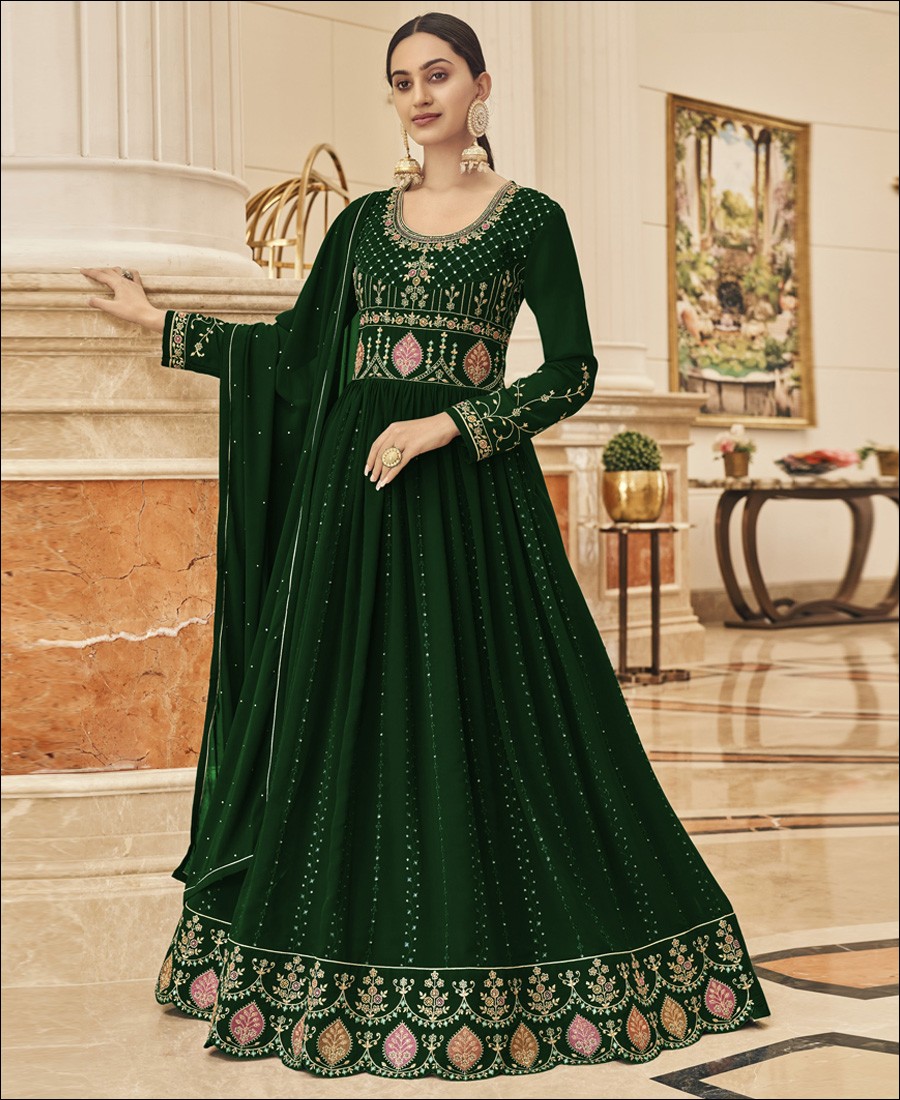 RF - Light Green Faux Georgette Embroidery Work Anarkali Suit - Designer  Salwar Kameez - Salwar Suits - Indian
