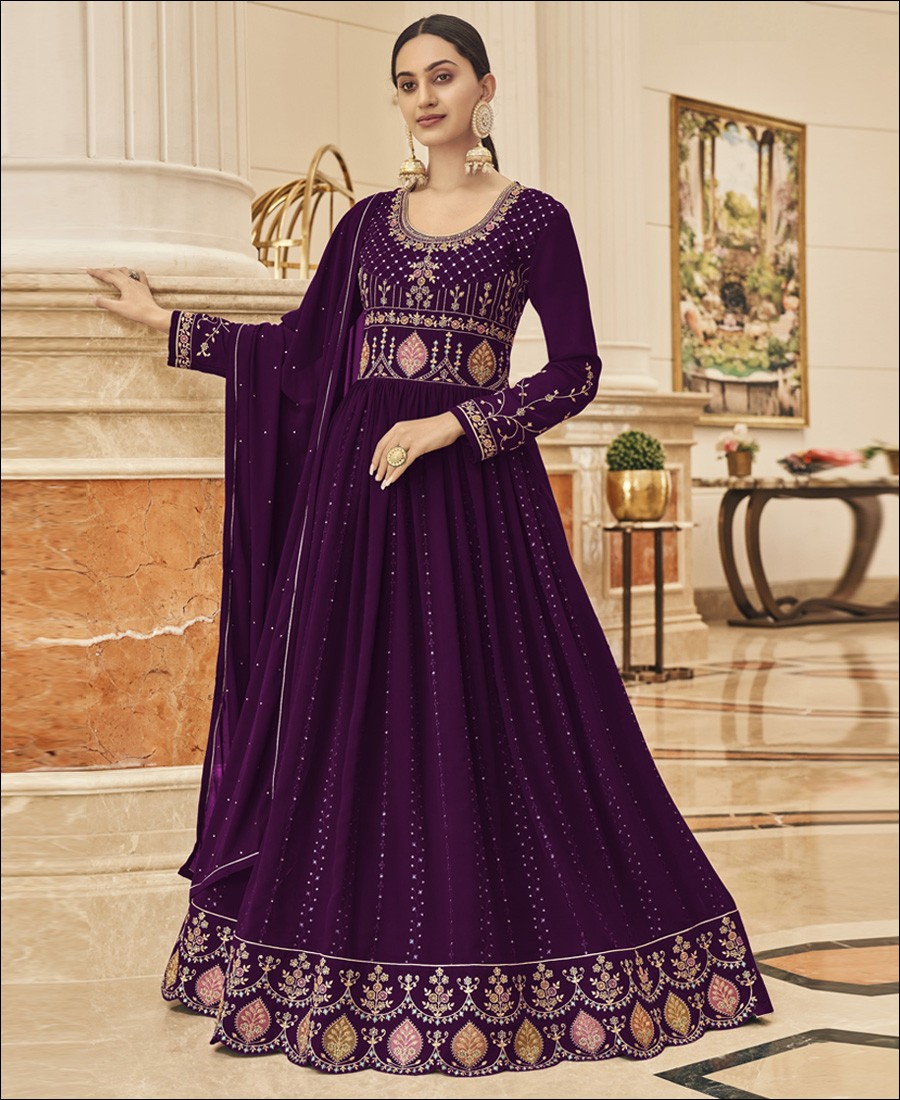 RF - Purple Faux Georgette With Sequence Work Anarkali Salwar Suit