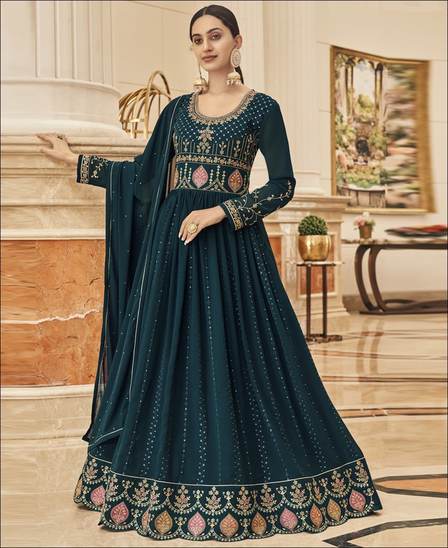 RF - Navy Blue Faux Georgette With Sequence Work Anarkali Salwar Suit