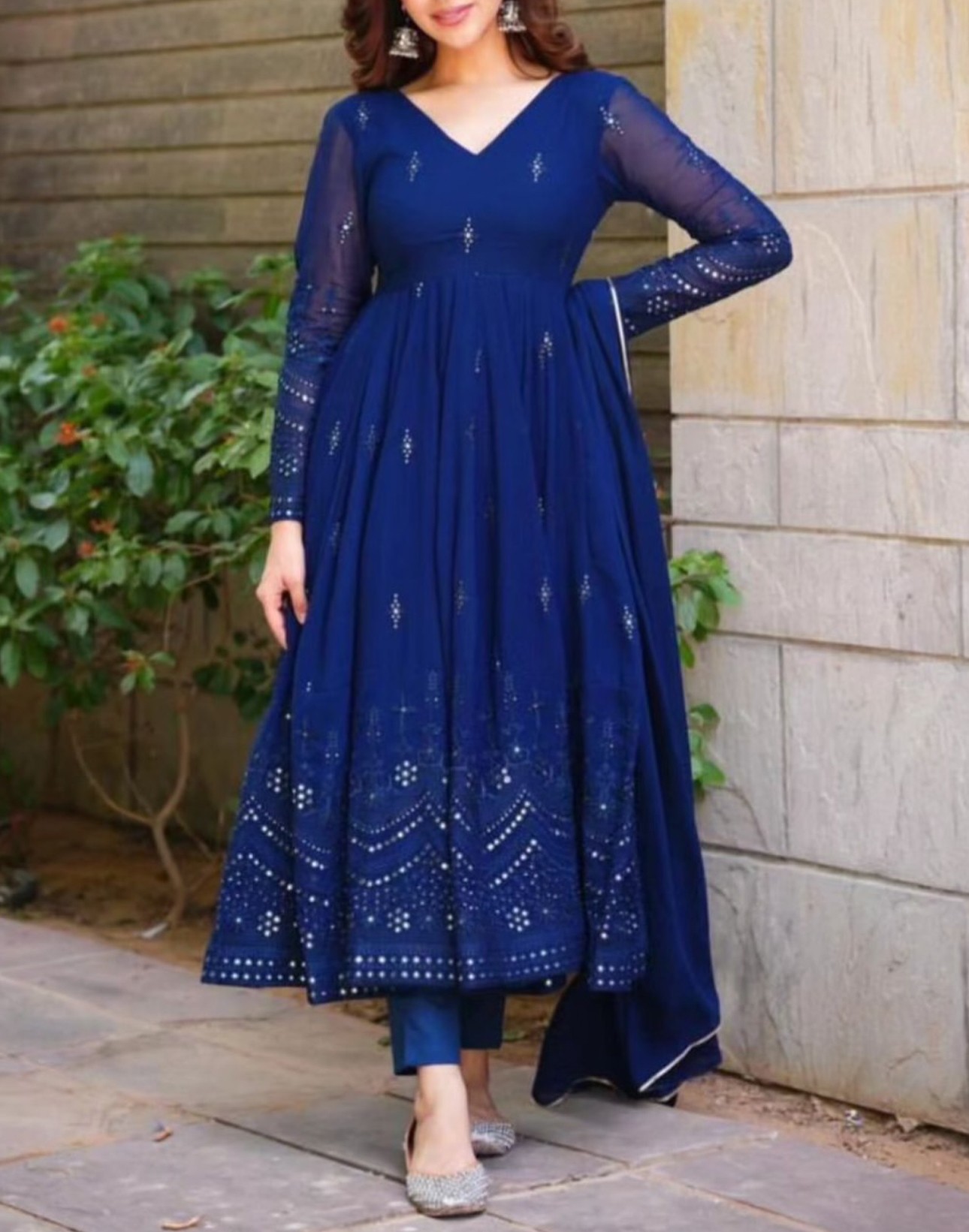 RE - Blue Colored Georgette Anarkali  Salwar Suit
