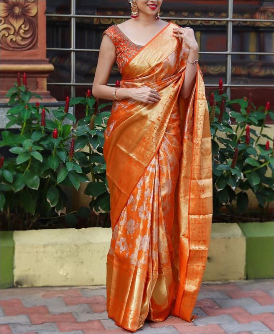 Orange Woven Saree In Kanjivaram Silk 3088SR01