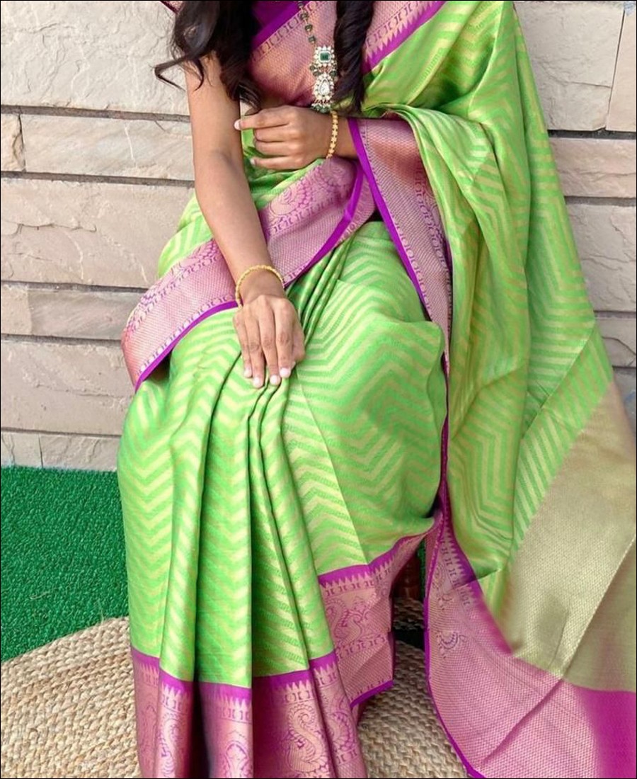 Buy Parrot Green Uppada Silk Saree For Women Online