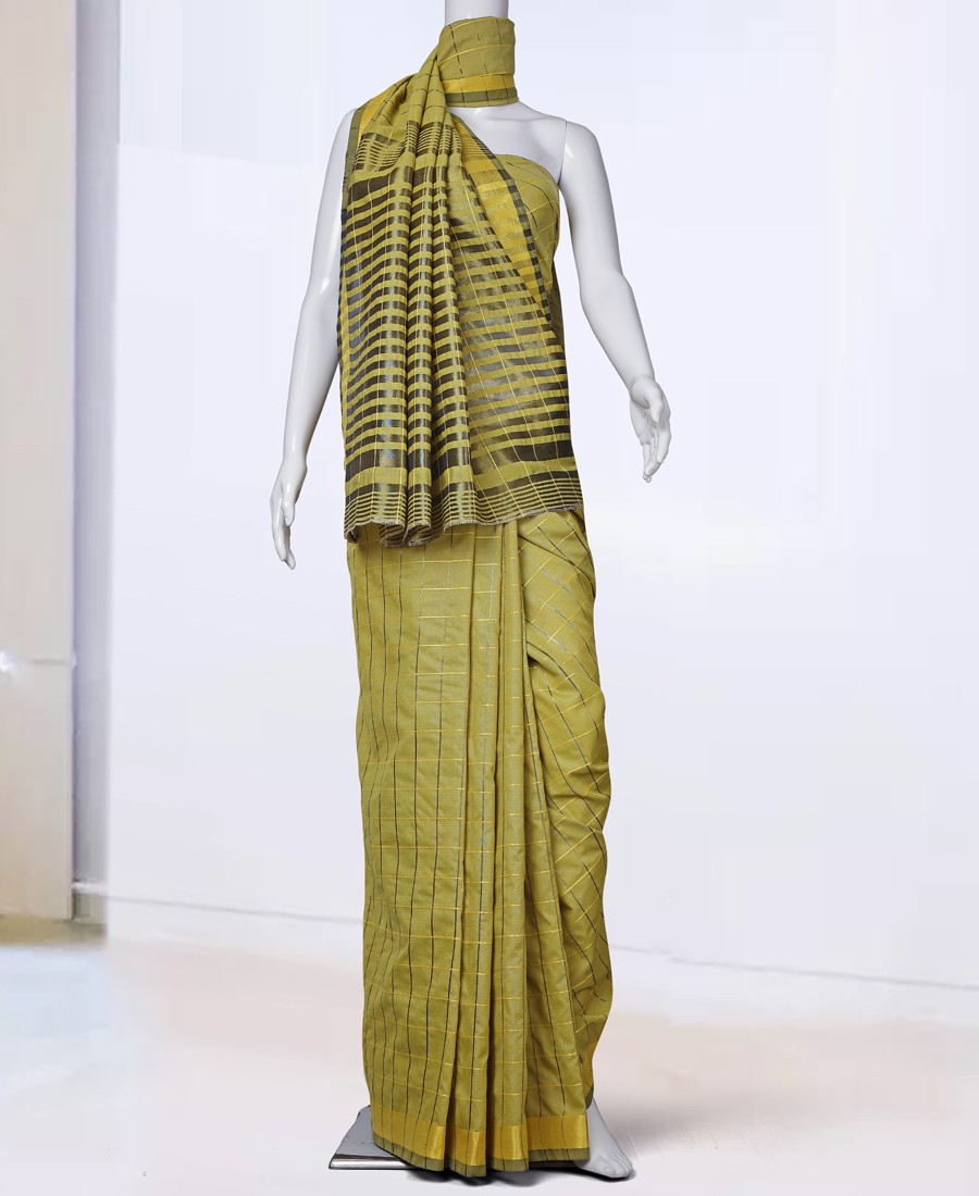 RE - Murmurous Yellow cotton Silk woven saree