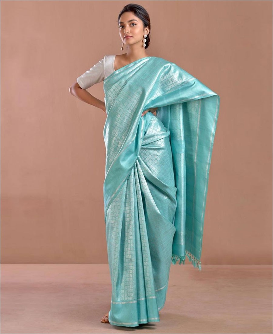 RE - Sky Blue Color Soft Lichi Silk saree - Indian