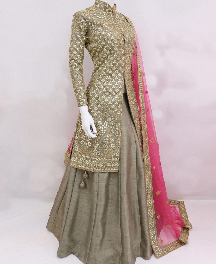 RE - Trendy Embroidered Silk semi-stitched Indo Western