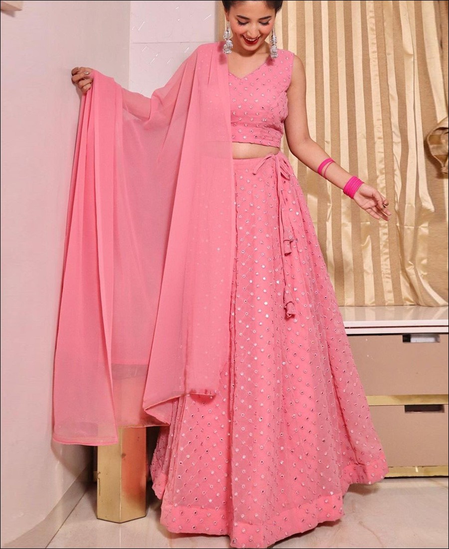 RE - Baby Pink Colored Georgette Party Wear Lehenga Choli