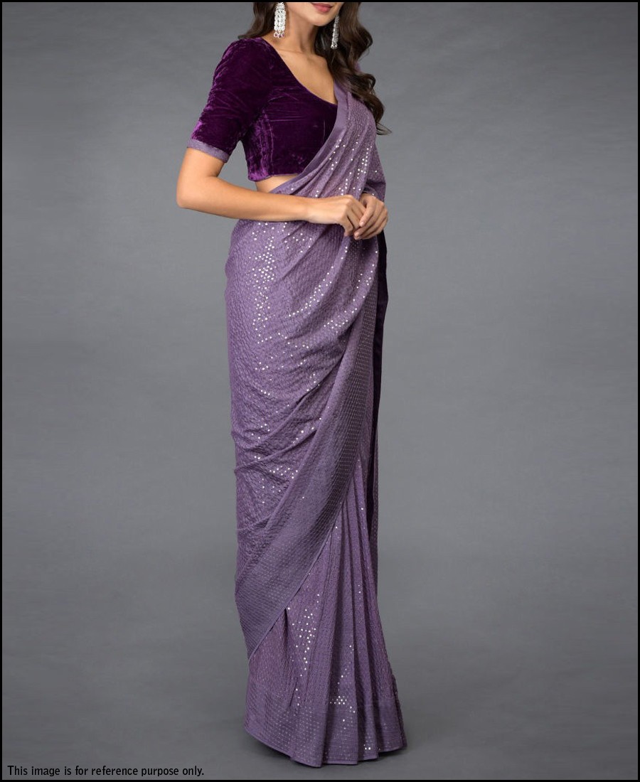 VF - Purple faux georgette sequence work saree 