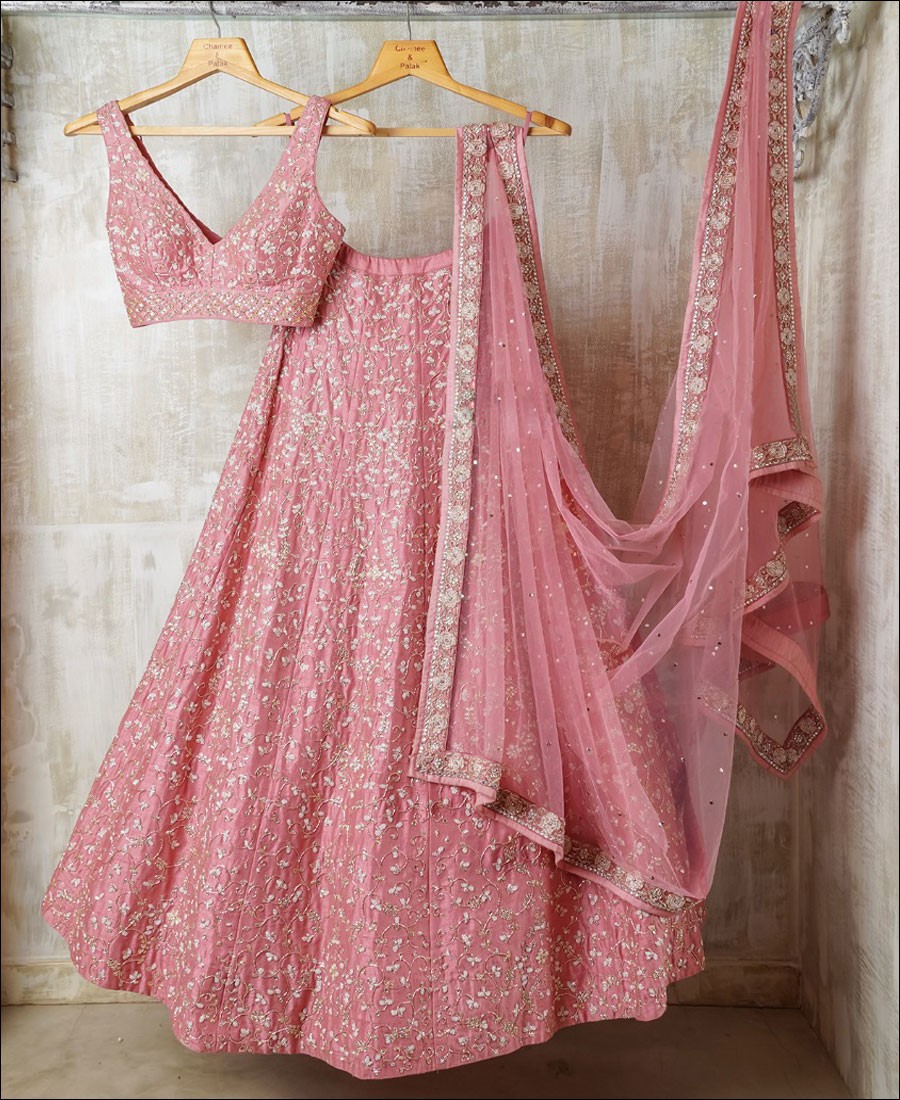 RE - Baby Pink Colored Malai Satin Silk Lehenga Choli