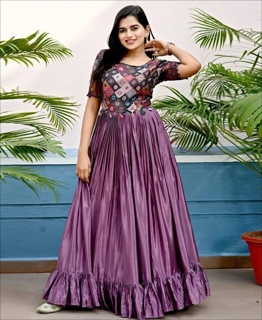 Blue and Red Crepe Silk Anarkali Suit  SKDEB1355 from sareecom