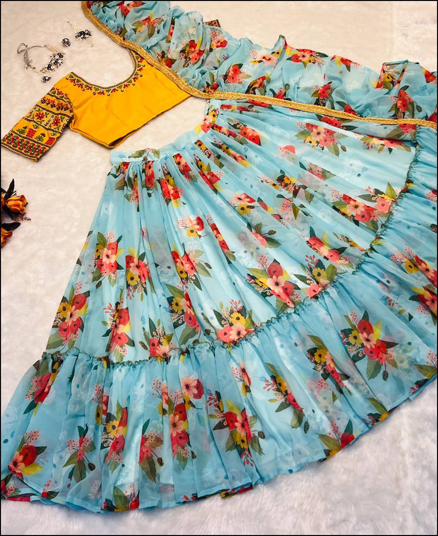 Party Wear Multi Colored Silk Printed Lehenga Choli  New In  Indian