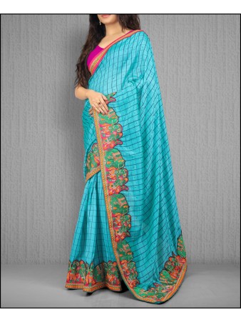 RE - Jacquard vichitra silk heavy border turquoise saree 