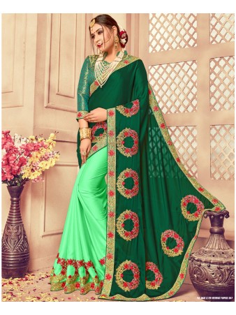 RE - Ineffable green rangoli silk hand work saree