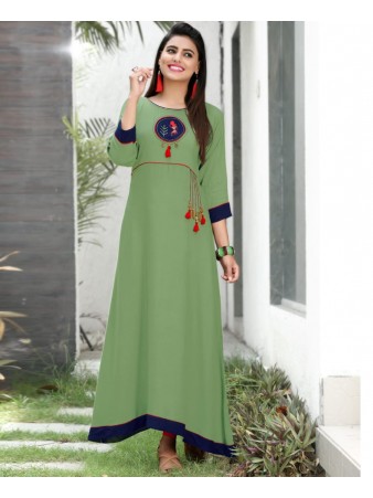RE - Captivating Green slub rayon embellish stitch kurti