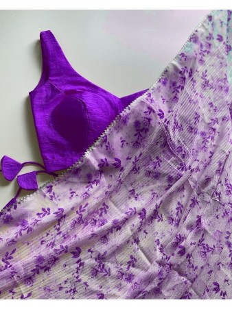 RE - Graceful Purple Color Georgette Sequence Work Saree