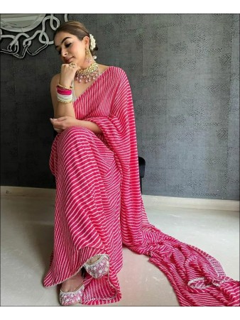 RE - Pink Color Crochet Sequence Work Saree