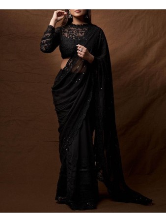RE - Black Colored Sequence Embroidery Saree