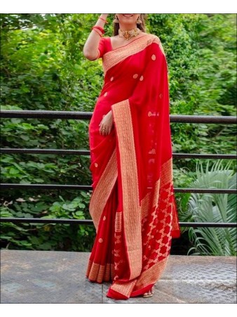 CM - Red Colour Lichi Silk Saree