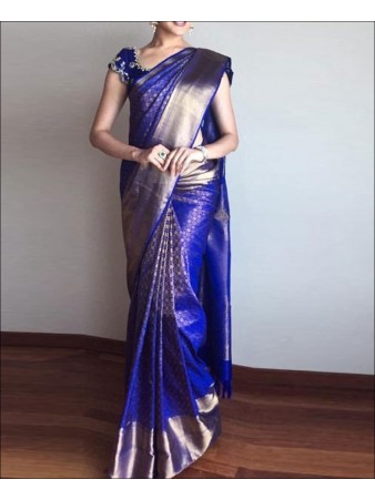 CM - Royal Blue Colour Lichi Silk Saree