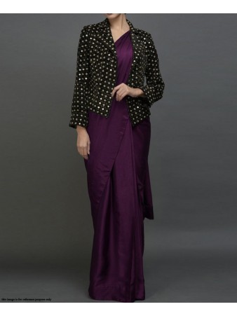 RE - Solid Purple Paper silk fabric velvet jacket saree