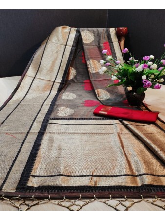 RE - Black soft handloom Weaving Butta saree