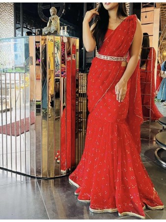Red Color Bandhani Printed Saree