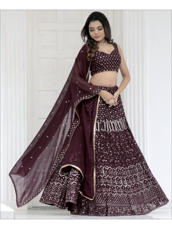 Party Wear Designer Brown Color Sequence Work  Lehenga choli